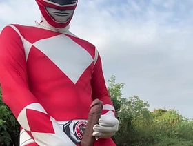 Power Ranger wanking outdoor.