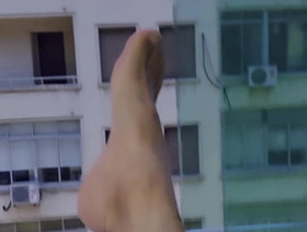 Trying to be caught full naked at window by neighborhood