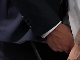 Flight attendant fucks businessman in rest room