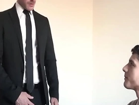 Hottie Bastian Karim bent over in a hardcore ass drilling session with suited Apolo Adrii