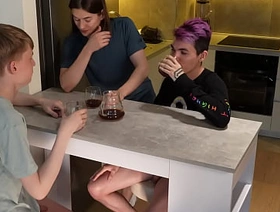 Breakfast with two twinks, sucking their dicks under the table. Alexdavey and Mattyaiden
